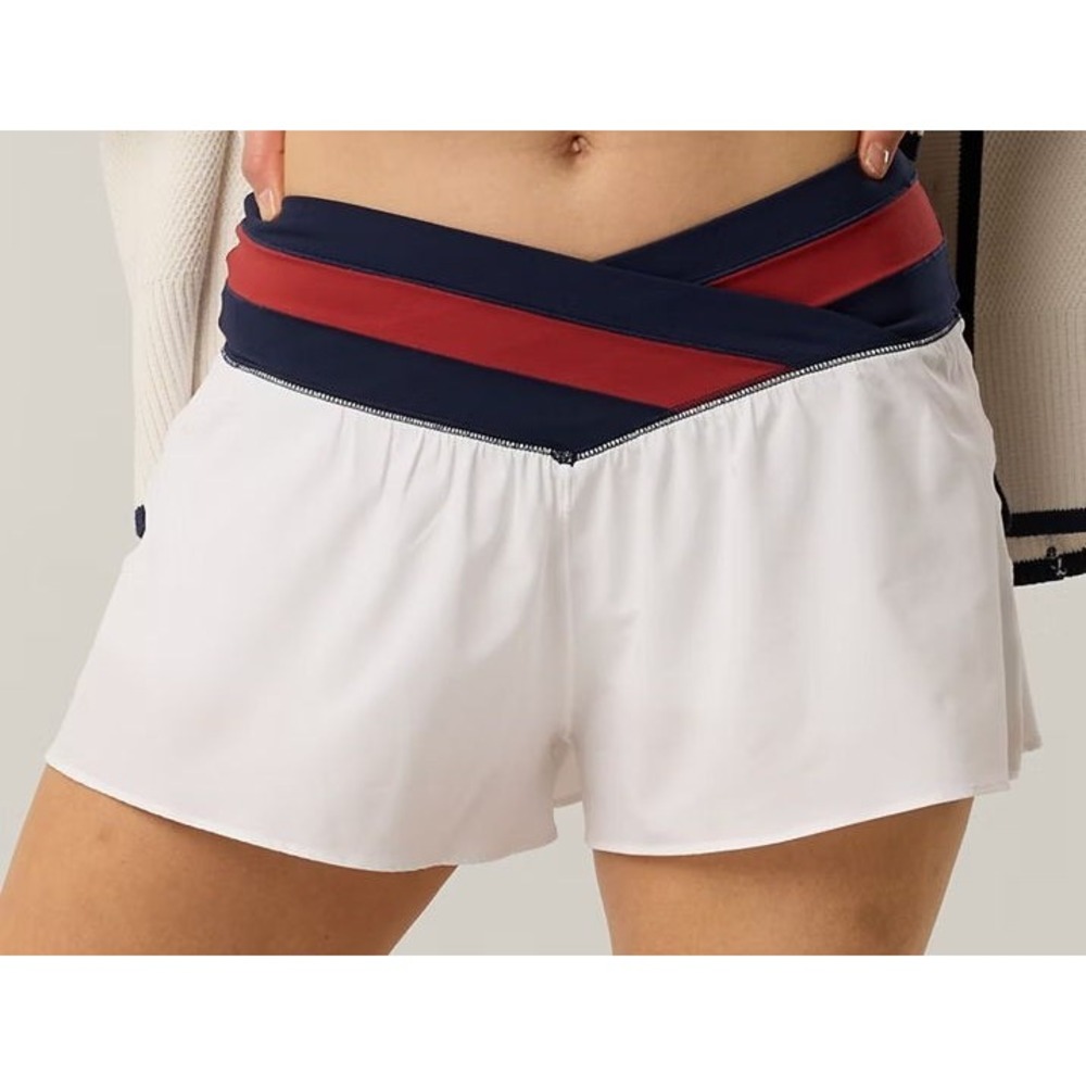 Aerie Offline Women's Real Me Crossover Flowy Shorts - White, Red, Blue - Medium
